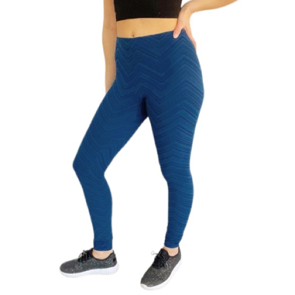 Venus blue textured chevron print high rise full length bodycon leggings size XS
